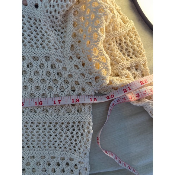 Boho Crochet Open Knit Sweater Cream Oversized Beachy S M - Picture 7 of 9